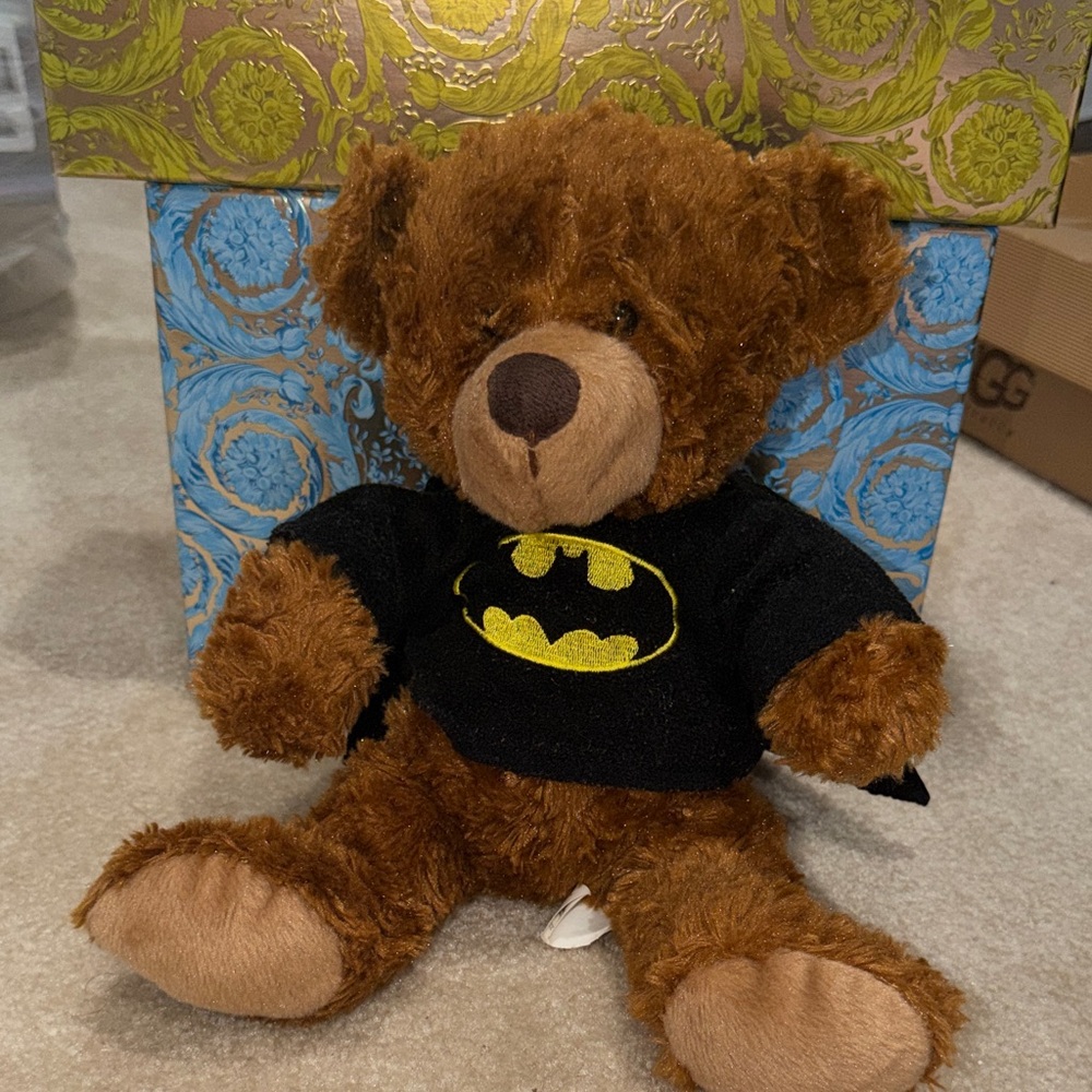 Brown Teddy Bear with Black Superhero Shirt